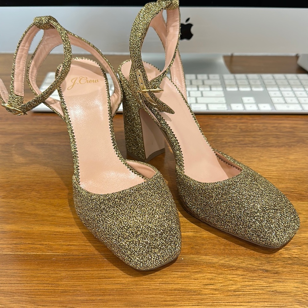 Brand New J. Crew Glitter Gold Heels